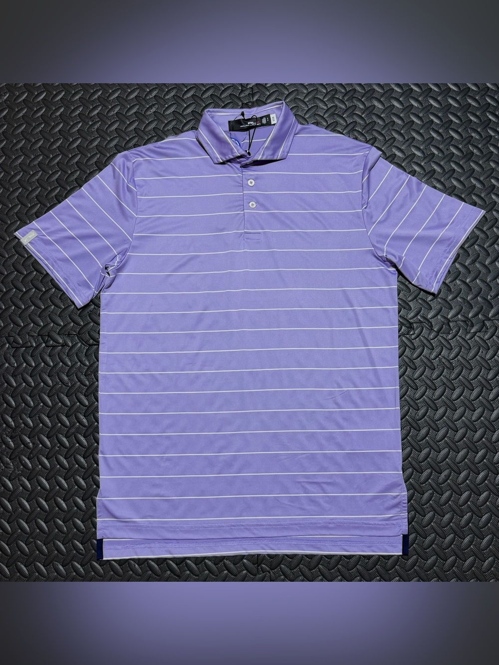 RLX Ralph Lauren Polo Shirt Golf Stripes Purple White Performance Mens Small NEW